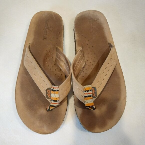 Margaritaville Tan Leather Flip Flop Women 9 Thong Sandals Fullmoon Chill MG5103 - Picture 1 of 10